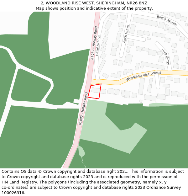 2, WOODLAND RISE WEST, SHERINGHAM, NR26 8NZ: Location map and indicative extent of plot