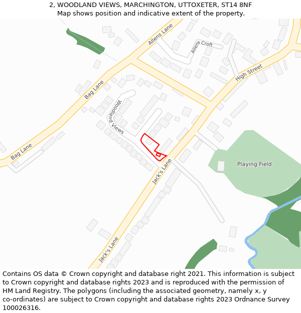 2, WOODLAND VIEWS, MARCHINGTON, UTTOXETER, ST14 8NF: Location map and indicative extent of plot