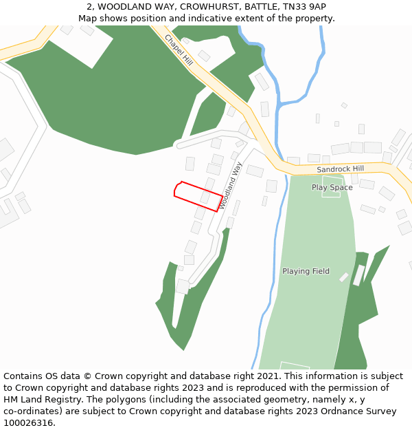 2, WOODLAND WAY, CROWHURST, BATTLE, TN33 9AP: Location map and indicative extent of plot