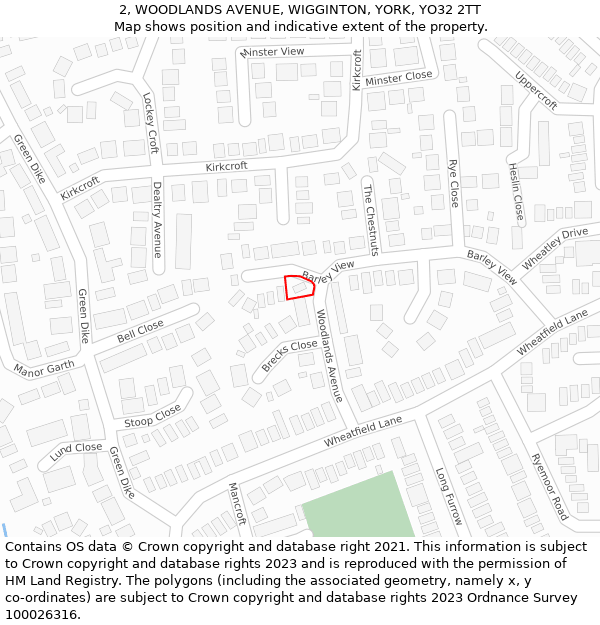 2, WOODLANDS AVENUE, WIGGINTON, YORK, YO32 2TT: Location map and indicative extent of plot