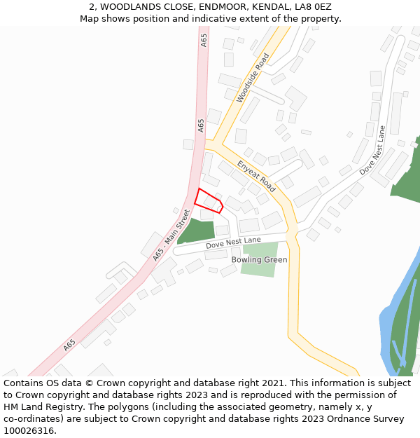 2, WOODLANDS CLOSE, ENDMOOR, KENDAL, LA8 0EZ: Location map and indicative extent of plot