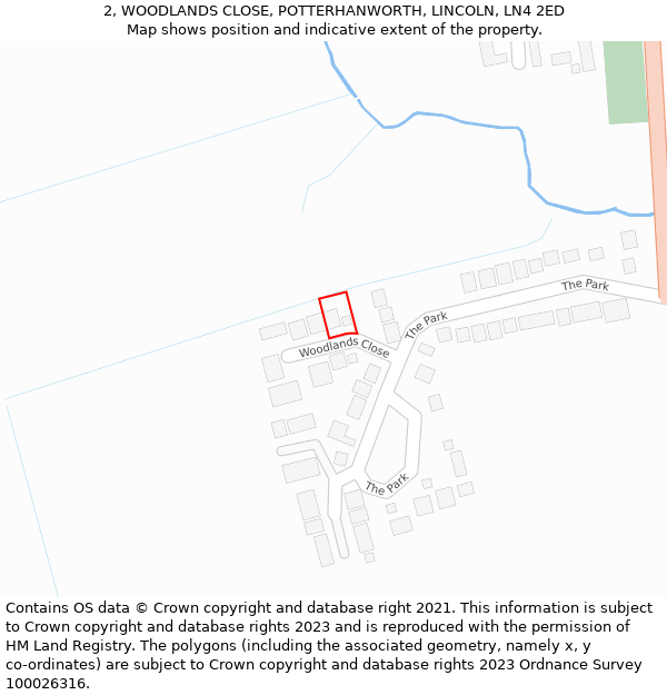 2, WOODLANDS CLOSE, POTTERHANWORTH, LINCOLN, LN4 2ED: Location map and indicative extent of plot
