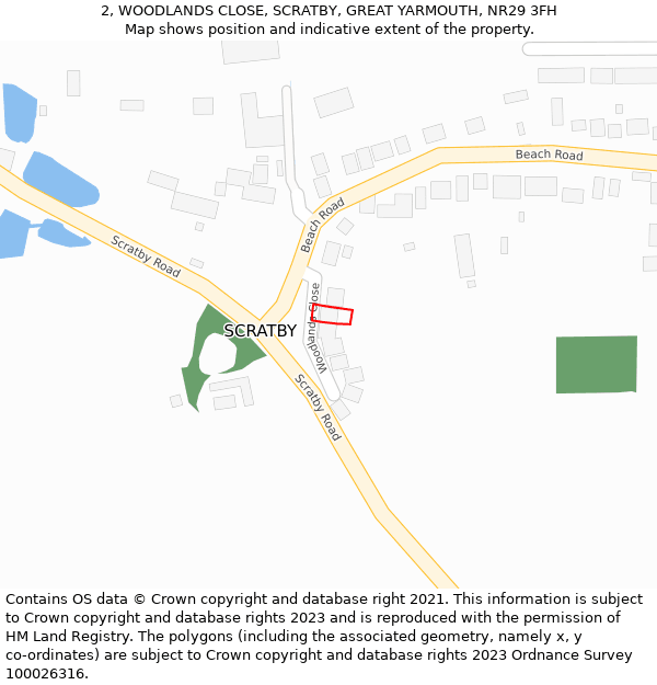 2, WOODLANDS CLOSE, SCRATBY, GREAT YARMOUTH, NR29 3FH: Location map and indicative extent of plot