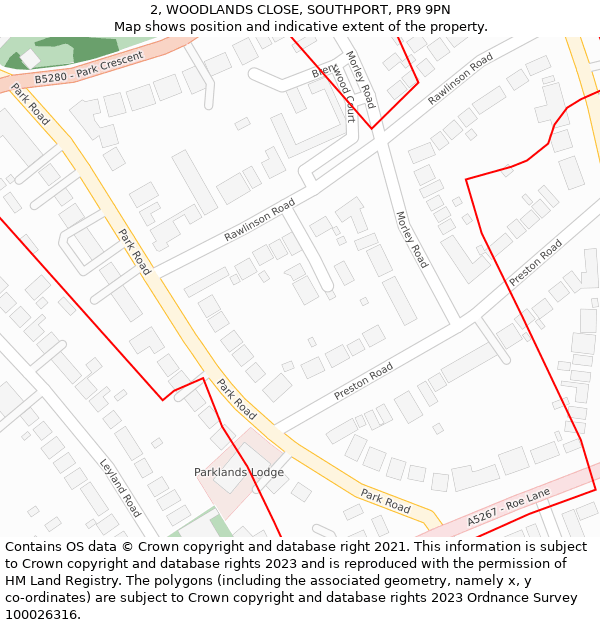 2, WOODLANDS CLOSE, SOUTHPORT, PR9 9PN: Location map and indicative extent of plot