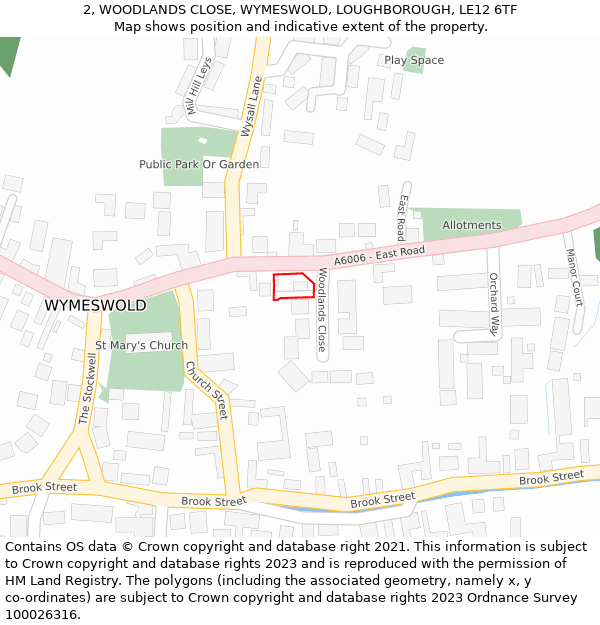 2, WOODLANDS CLOSE, WYMESWOLD, LOUGHBOROUGH, LE12 6TF: Location map and indicative extent of plot