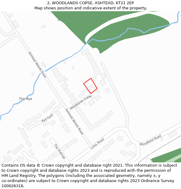 2, WOODLANDS COPSE, ASHTEAD, KT21 2EP: Location map and indicative extent of plot