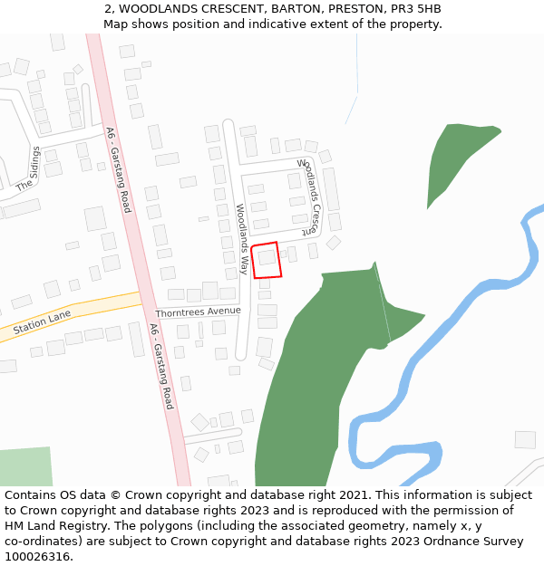 2, WOODLANDS CRESCENT, BARTON, PRESTON, PR3 5HB: Location map and indicative extent of plot