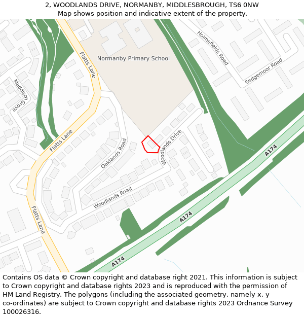 2, WOODLANDS DRIVE, NORMANBY, MIDDLESBROUGH, TS6 0NW: Location map and indicative extent of plot