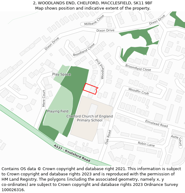 2, WOODLANDS END, CHELFORD, MACCLESFIELD, SK11 9BF: Location map and indicative extent of plot