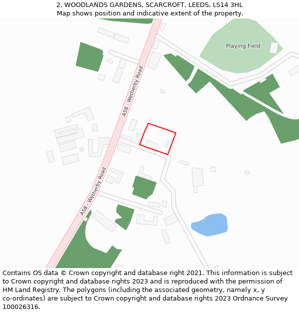 2, WOODLANDS GARDENS, SCARCROFT, LEEDS, LS14 3HL: Location map and indicative extent of plot