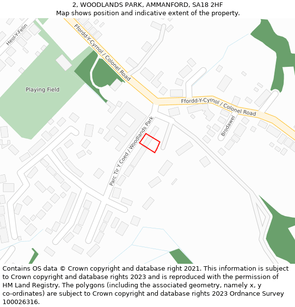 2, WOODLANDS PARK, AMMANFORD, SA18 2HF: Location map and indicative extent of plot