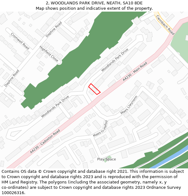2, WOODLANDS PARK DRIVE, NEATH, SA10 8DE: Location map and indicative extent of plot