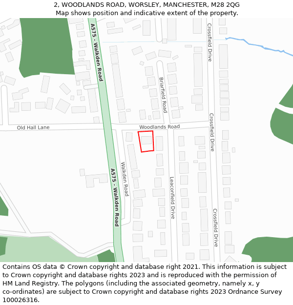 2, WOODLANDS ROAD, WORSLEY, MANCHESTER, M28 2QG: Location map and indicative extent of plot