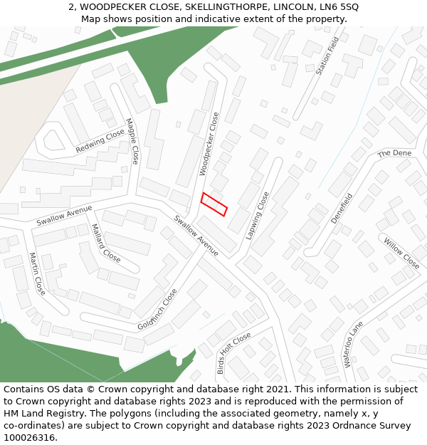 2, WOODPECKER CLOSE, SKELLINGTHORPE, LINCOLN, LN6 5SQ: Location map and indicative extent of plot