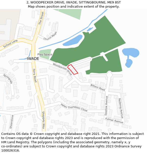 2, WOODPECKER DRIVE, IWADE, SITTINGBOURNE, ME9 8ST: Location map and indicative extent of plot
