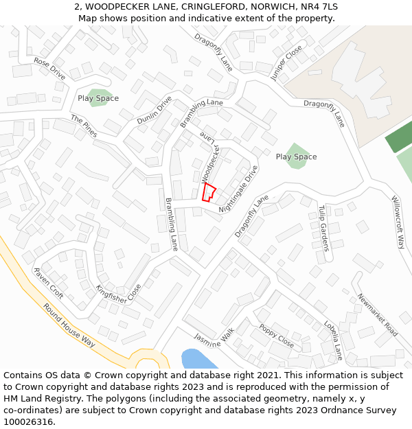 2, WOODPECKER LANE, CRINGLEFORD, NORWICH, NR4 7LS: Location map and indicative extent of plot