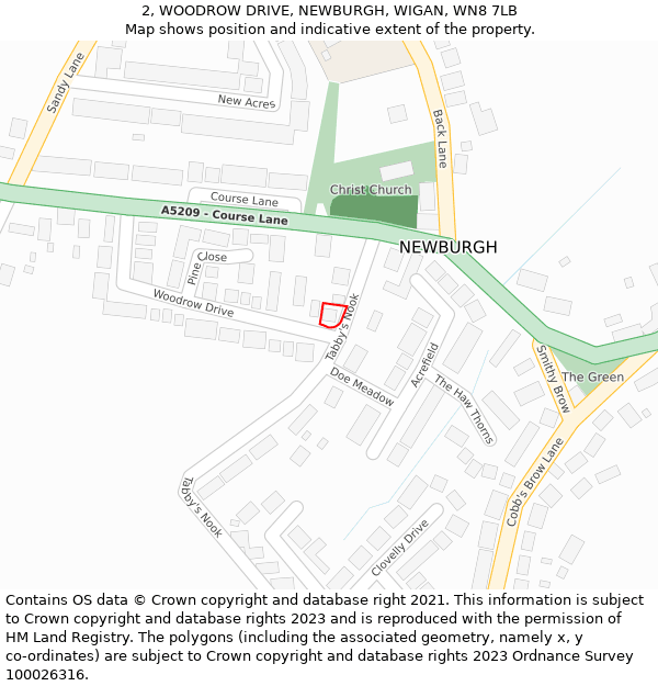 2, WOODROW DRIVE, NEWBURGH, WIGAN, WN8 7LB: Location map and indicative extent of plot