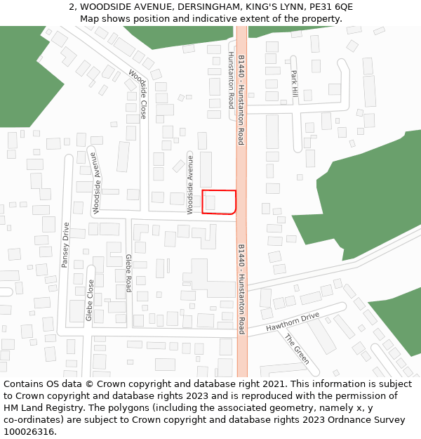 2, WOODSIDE AVENUE, DERSINGHAM, KING'S LYNN, PE31 6QE: Location map and indicative extent of plot