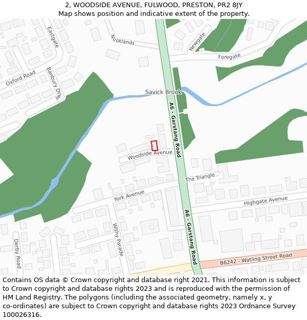 2, WOODSIDE AVENUE, FULWOOD, PRESTON, PR2 8JY: Location map and indicative extent of plot