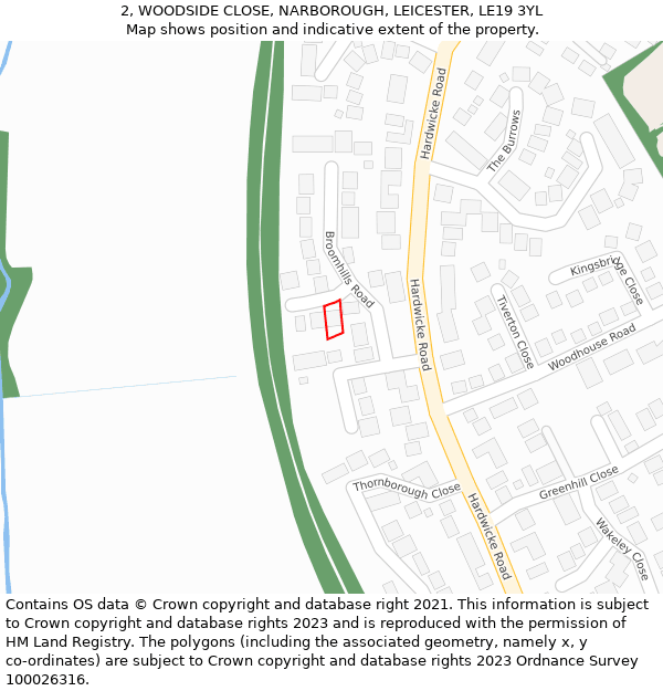 2, WOODSIDE CLOSE, NARBOROUGH, LEICESTER, LE19 3YL: Location map and indicative extent of plot
