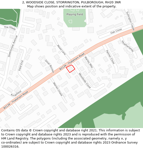 2, WOODSIDE CLOSE, STORRINGTON, PULBOROUGH, RH20 3NR: Location map and indicative extent of plot