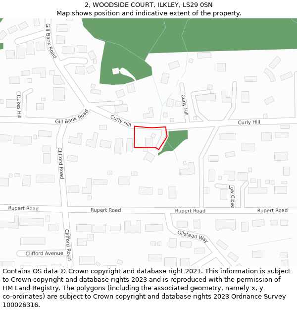 2, WOODSIDE COURT, ILKLEY, LS29 0SN: Location map and indicative extent of plot