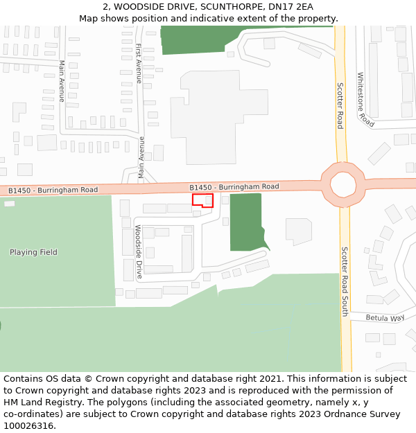 2, WOODSIDE DRIVE, SCUNTHORPE, DN17 2EA: Location map and indicative extent of plot