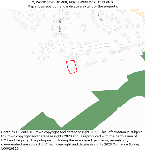 2, WOODSIDE, HOMER, MUCH WENLOCK, TF13 6NQ: Location map and indicative extent of plot
