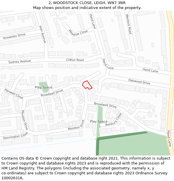 2, WOODSTOCK CLOSE, LEIGH, WN7 3NR: Location map and indicative extent of plot