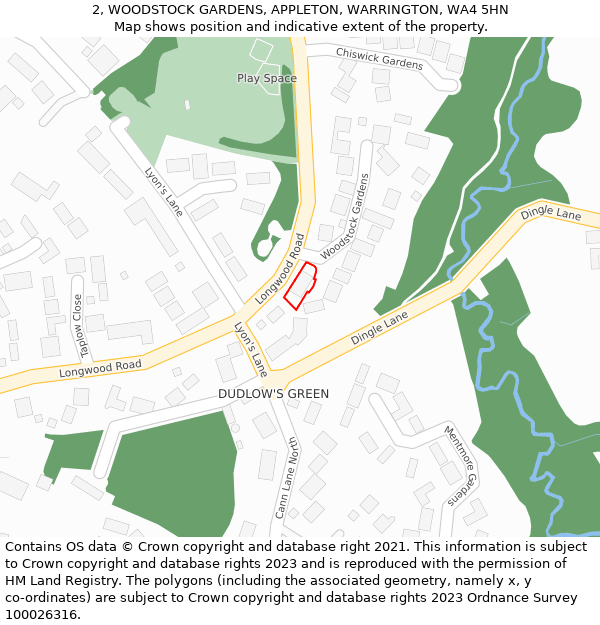 2, WOODSTOCK GARDENS, APPLETON, WARRINGTON, WA4 5HN: Location map and indicative extent of plot