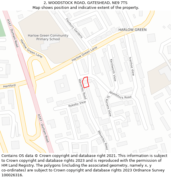 2, WOODSTOCK ROAD, GATESHEAD, NE9 7TS: Location map and indicative extent of plot