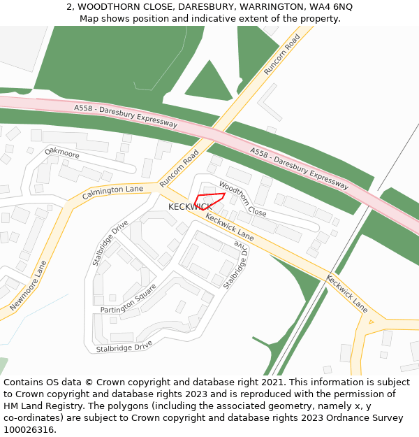 2, WOODTHORN CLOSE, DARESBURY, WARRINGTON, WA4 6NQ: Location map and indicative extent of plot