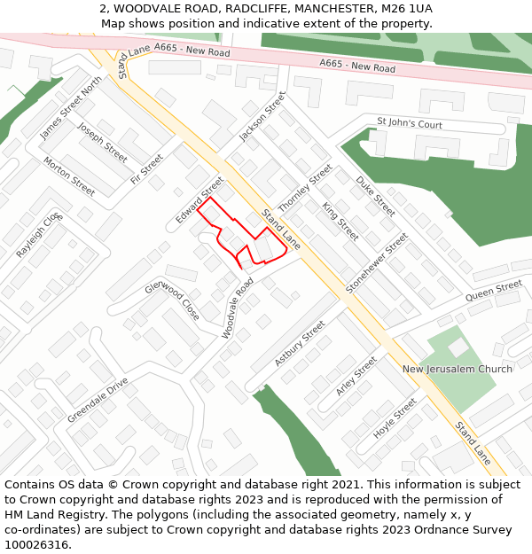 2, WOODVALE ROAD, RADCLIFFE, MANCHESTER, M26 1UA: Location map and indicative extent of plot