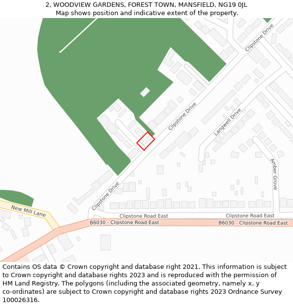 2, WOODVIEW GARDENS, FOREST TOWN, MANSFIELD, NG19 0JL: Location map and indicative extent of plot