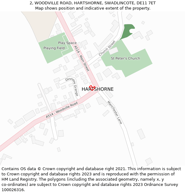 2, WOODVILLE ROAD, HARTSHORNE, SWADLINCOTE, DE11 7ET: Location map and indicative extent of plot