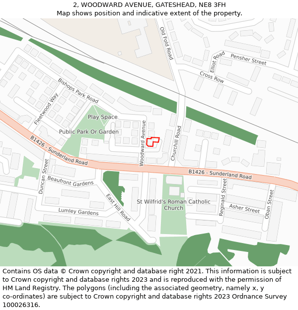 2, WOODWARD AVENUE, GATESHEAD, NE8 3FH: Location map and indicative extent of plot