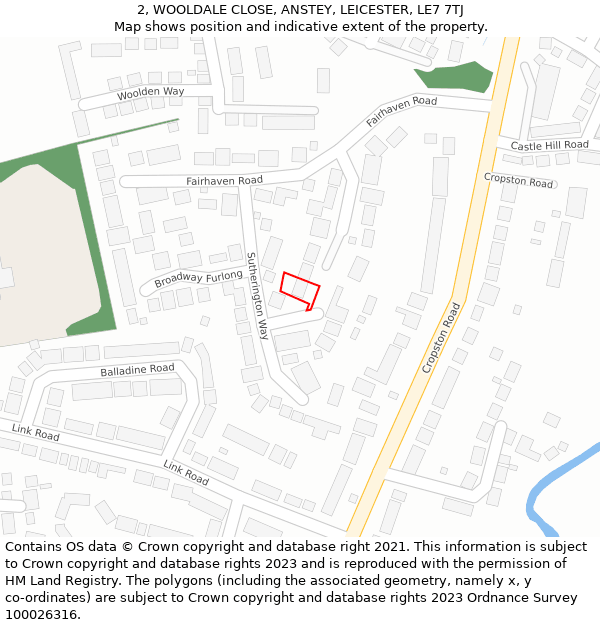 2, WOOLDALE CLOSE, ANSTEY, LEICESTER, LE7 7TJ: Location map and indicative extent of plot