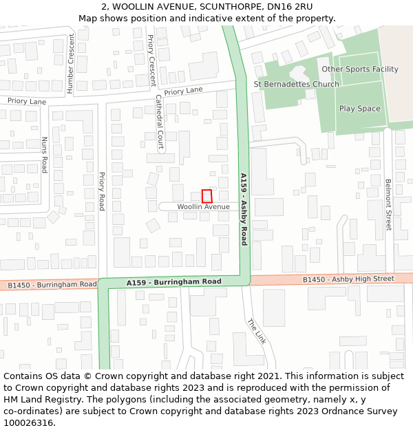 2, WOOLLIN AVENUE, SCUNTHORPE, DN16 2RU: Location map and indicative extent of plot