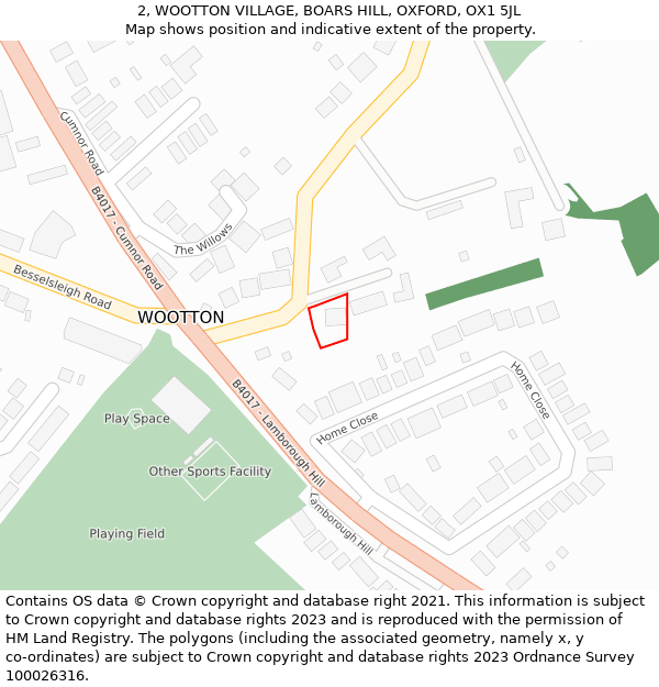 2, WOOTTON VILLAGE, BOARS HILL, OXFORD, OX1 5JL: Location map and indicative extent of plot