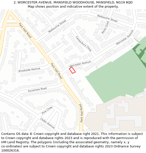 2, WORCESTER AVENUE, MANSFIELD WOODHOUSE, MANSFIELD, NG19 8QD: Location map and indicative extent of plot