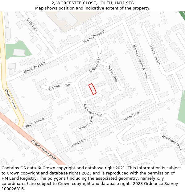 2, WORCESTER CLOSE, LOUTH, LN11 9FG: Location map and indicative extent of plot