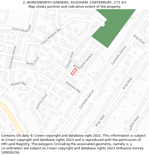 2, WORDSWORTH GARDENS, AYLESHAM, CANTERBURY, CT3 3LY: Location map and indicative extent of plot