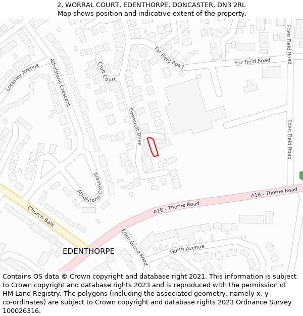 2, WORRAL COURT, EDENTHORPE, DONCASTER, DN3 2RL: Location map and indicative extent of plot