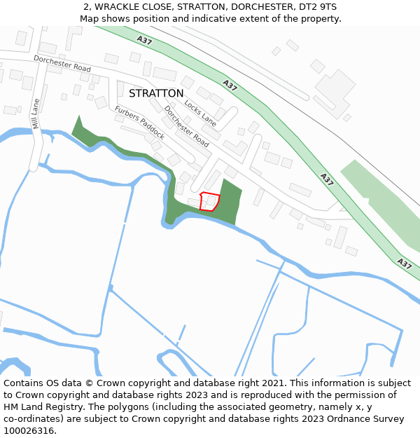2, WRACKLE CLOSE, STRATTON, DORCHESTER, DT2 9TS: Location map and indicative extent of plot