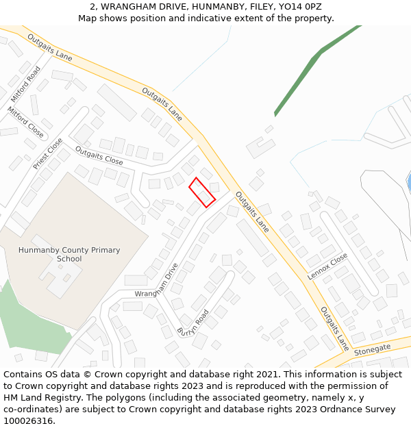 2, WRANGHAM DRIVE, HUNMANBY, FILEY, YO14 0PZ: Location map and indicative extent of plot