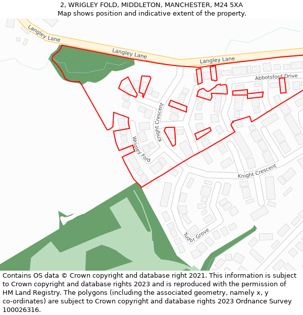 2, WRIGLEY FOLD, MIDDLETON, MANCHESTER, M24 5XA: Location map and indicative extent of plot