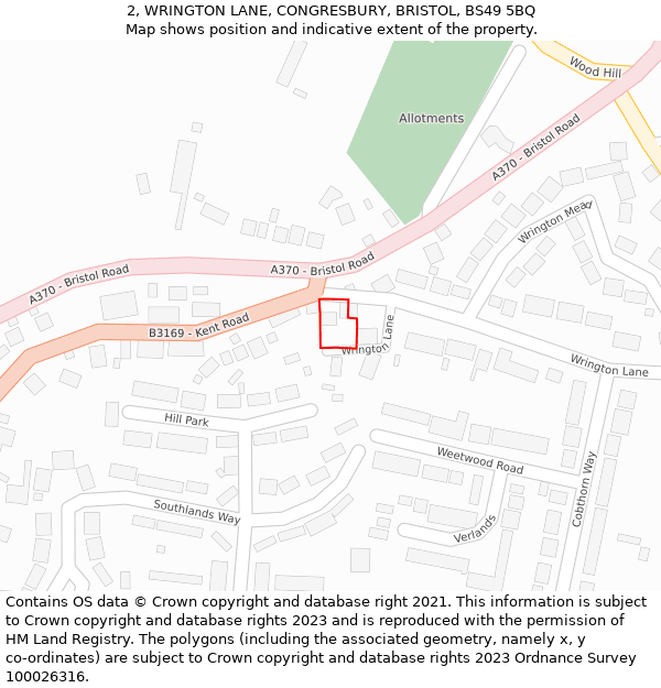 2, WRINGTON LANE, CONGRESBURY, BRISTOL, BS49 5BQ: Location map and indicative extent of plot