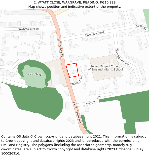 2, WYATT CLOSE, WARGRAVE, READING, RG10 8EB: Location map and indicative extent of plot