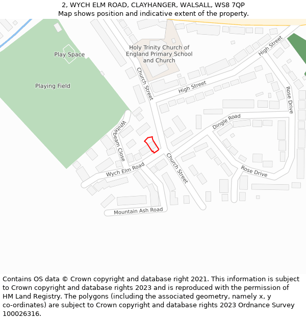 2, WYCH ELM ROAD, CLAYHANGER, WALSALL, WS8 7QP: Location map and indicative extent of plot