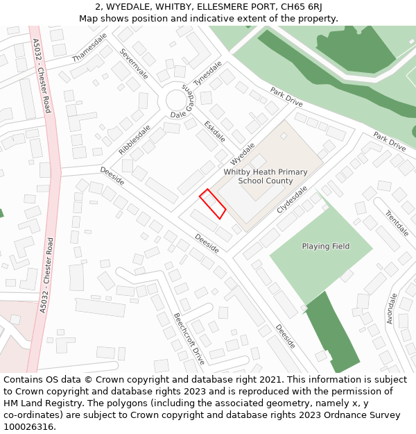 2, WYEDALE, WHITBY, ELLESMERE PORT, CH65 6RJ: Location map and indicative extent of plot